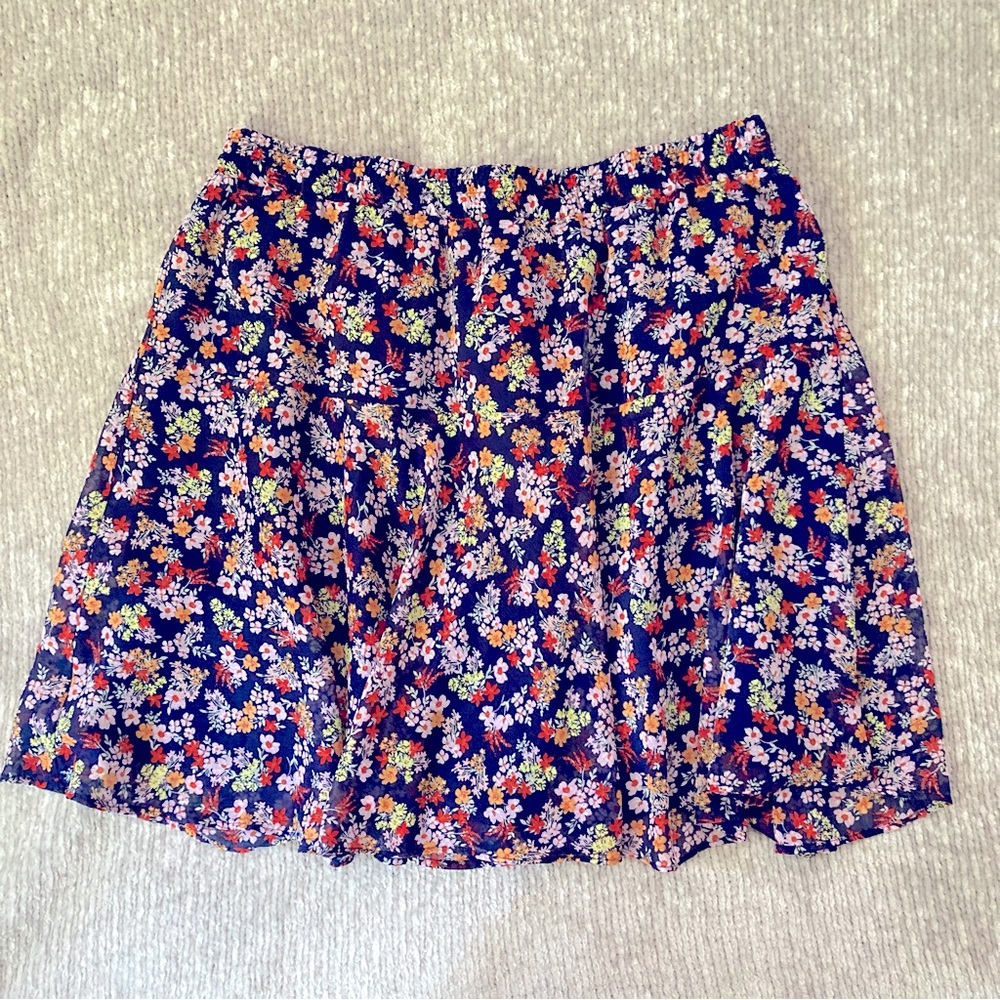 Banana Republic Navy Floral Print Skirt Size Large Elastic Waist Lined